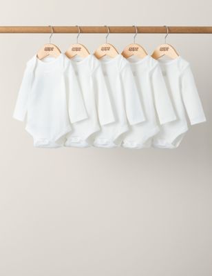 Mamas & Papas 5pk Pure Cotton Bodysuits (7lbs-2 Yrs) - NB - White, White