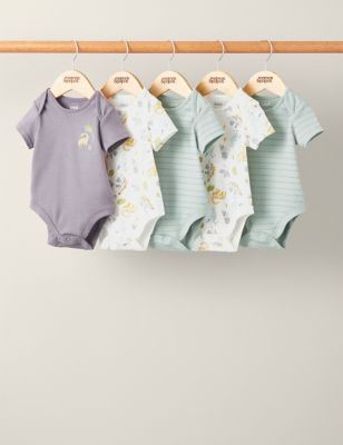 Mamas & Papas Newborn Boy's 5pk Pure Cotton Dinosaur Bodysuits (7lbs-2 Yrs) - 3-6 M - Multi, Multi