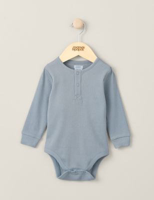 Mamas & Papas Newborn Boys Pure Cotton Ribbed Bodysuit (0-3 Yrs) - 0-3 M - Blue, Blue