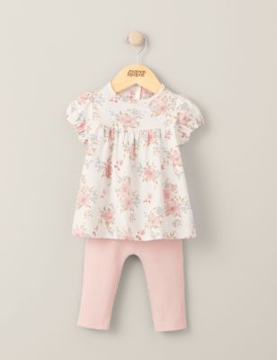 Mamas & Papas 2pc Pure Cotton Floral Outfit (7lbs-12 Mths) - NB - Pink, Pink