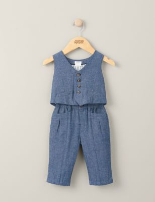 Mamas & Papas Newborn Boys 2pc Pure Cotton Suit Outfit (0-3 Yrs) - 0-3 M - Blue, Blue