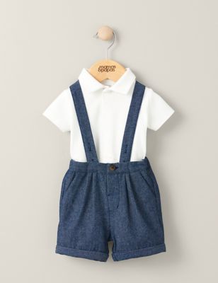 Mamas & Papas Newborn Boy's 2pc Pure Cotton Outfit (3Mths-2 Yrs) - 3-6 M - Blue, Blue