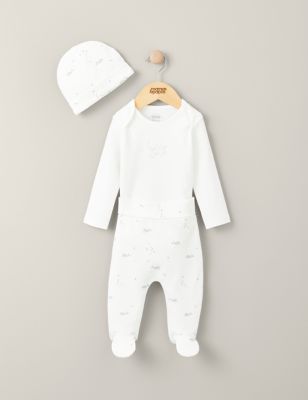 Mamas & Papas Newborn Boys 3pc Pure Cotton Whale Outfit (7lbs-6 Mths) - 0-3 M - White, White