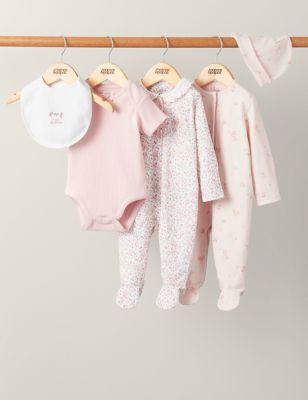 Mamas & Papas Newborn Girls 5pc Pure Cotton Floral Starter Set (7lbs-12 Mths) - 0-3 M - Pink, Pink