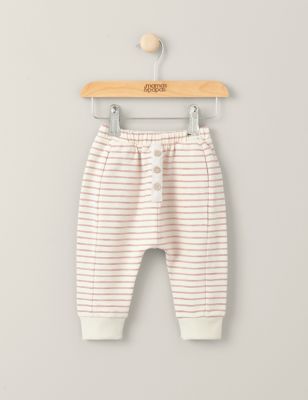Mamas & Papas Boy's Pure Cotton Striped Joggers (0-3 Yrs) - 6-9 M - Cream, Cream