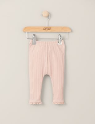 Mamas & Papas Girls Pure Cotton Ribbed Leggings (0-36 Mths) - 3-6 M - Pink, Pink