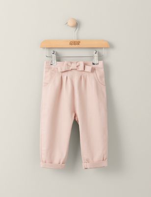 Mamas & Papas Girls Cotton Rich Bow Trousers (0-3 Yrs) - 3-6 M - Pink, Pink