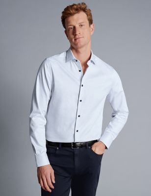 Charles Tyrwhitt Mens Slim Fit Non Iron Pure Cotton Textured Shirt - 14.533 - White, White
