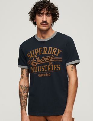 Superdry Men's Relaxed Pure Cotton Slogan Graphic T-Shirt - Navy Mix, Navy Mix