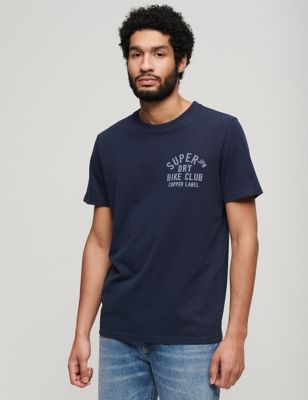 Superdry Mens Cotton Blend Logo Graphic Crew Neck T-Shirt - Navy, Navy,Grey