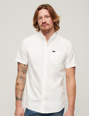 Superdry Mens Pure Cotton Oxford Shirt - M - White, White,Pink