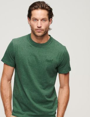 Superdry Mens Organic Cotton Crew Neck T-Shirt - XL - Dark Green, Dark Green,Yellow,Oatmeal,Berry,Ta