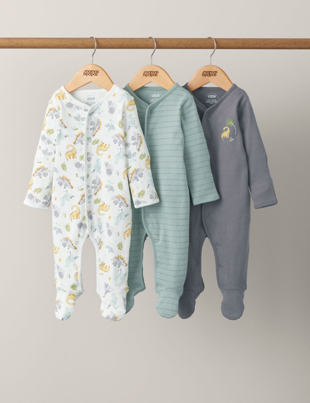 3pk Pure Cotton Dinosaur Sleepsuits (7lbs-2 Yrs)
