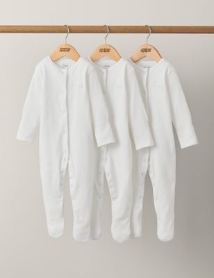 Mamas & Papas 3pk Pure Cotton Sleepsuits (7lbs-2 Yrs) - NB - White, White