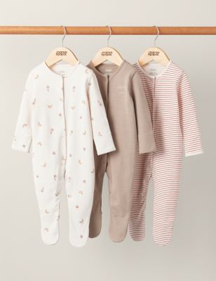 Mamas & Papas 3pk Pure Cotton Parisian Sleepsuits (7lbs-2 Yrs) - 18-24 - Multi, Multi