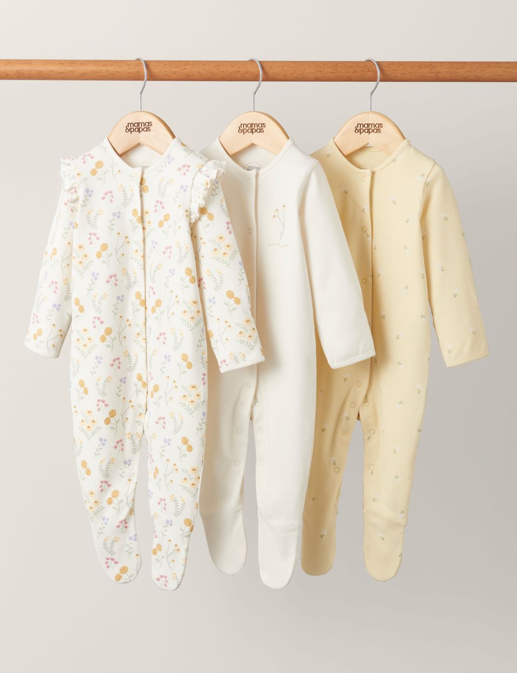 3pk Pure Cotton Floral Sleepsuits (7lbs-2 Yrs)
