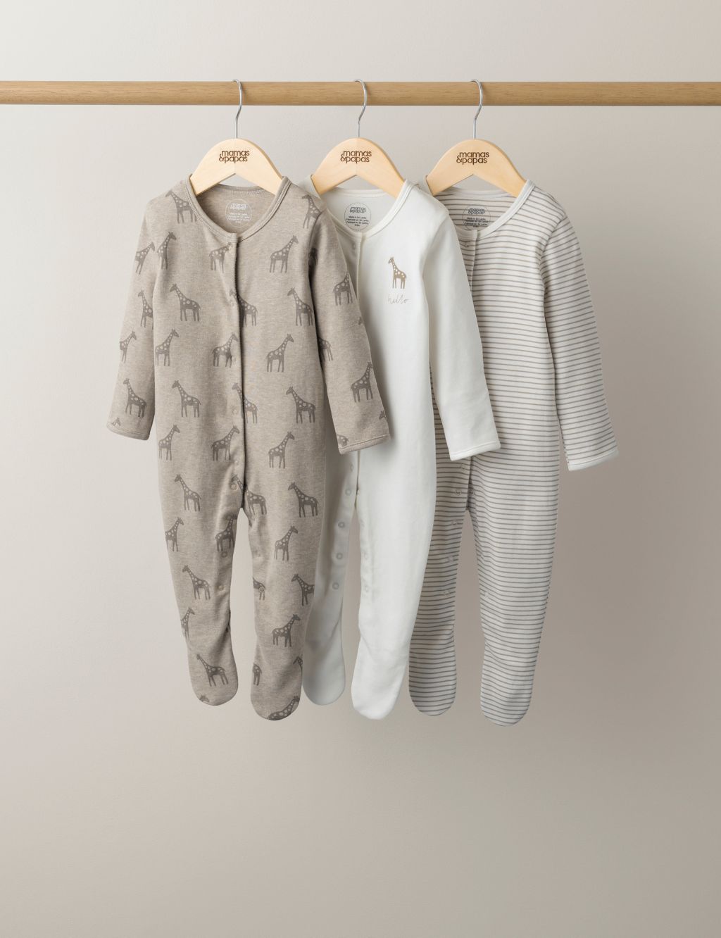 3pk Pure Cotton Giraffe Sleepsuits (0-24 Mths)