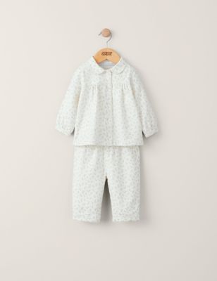 Mamas & Papas Girls Pure Cotton Ditsy Floral Pyjamas (6 Mths-3 Yrs) - 9-12M - Cream, Cream
