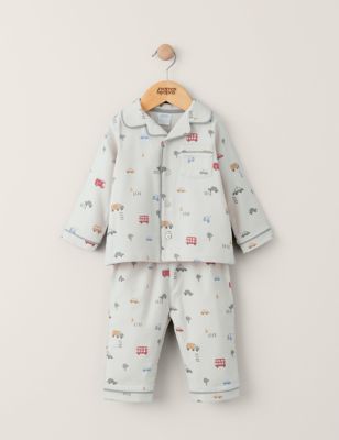 Mamas & Papas Boys Pure Cotton Transport Pyjamas (6 Mths-3 Yrs) - 9-12M - Cream, Cream