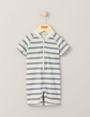 Mamas & Papas Boy's Textured Striped All In One (0-3 Yrs) - 3-6 M - Blue, Blue