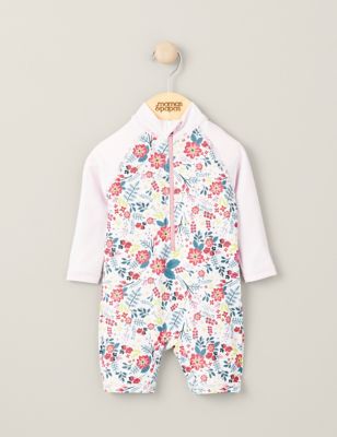 Mamas & Papas Girls Floral Long Sleeve Swimsuit (0-3 Yrs) - 3-6 M - Pink, Pink