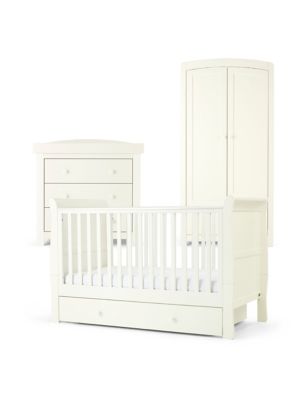 Mamas & Papas Mia 3 Piece Cotbed Range with Dresser and Wardrobe - White, White