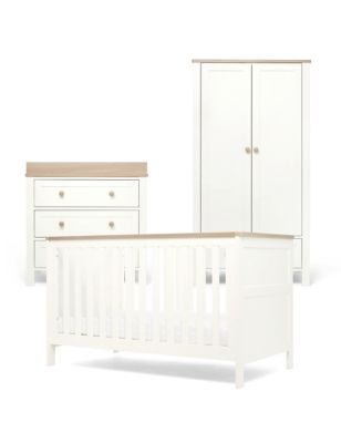 Mamas & Papas Wedmore 3 Piece Cotbed Range with Dresser and Wardrobe - White, White