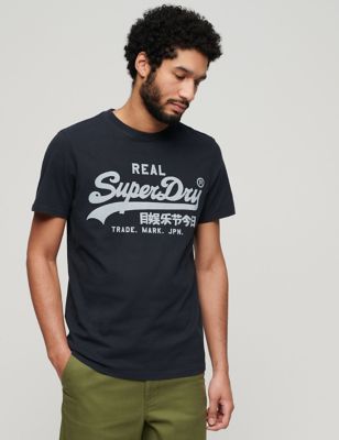 Superdry Mens Pure Cotton Printed T-Shirt - XL - Navy, Navy,Cream,Grey
