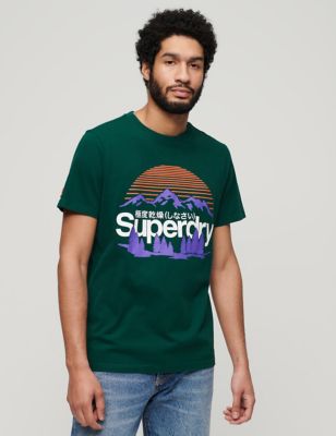 Superdry Mens Pure Cotton Printed T-Shirt - Green, Green,Navy