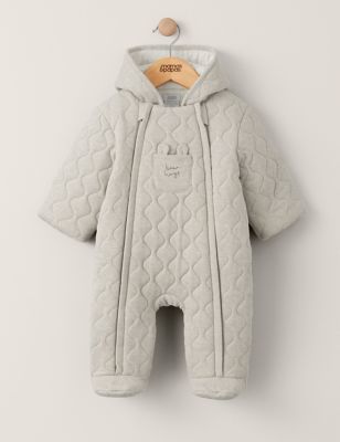 Mamas & Papas Pure Cotton Quilted Hooded Pramsuit (7lbs-12 Mths) - NB - Brown, Brown