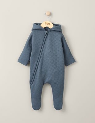 Mamas & Papas Newborn Boys Cotton Rich Hooded Pramsuit (7lbs-12 Mths) - NB - Blue, Blue