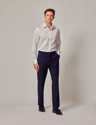 Hawes & Curtis Men's Slim Fit Pure Wool Trousers - 32/31 - Dark Blue, Dark Blue
