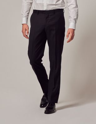 Hawes & Curtis Men's Slim Fit Pure Wool Tuxedo Trousers - 3231 - Black, Black