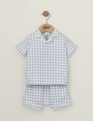 Mamas & Papas Newborn Boy's Pure Cotton Gingham Pyjama Set (3 Mths - 3 Yrs) - 3-6 M - Blue, Blue