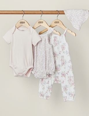Mamas & Papas Girls 4pc Pure Cotton Floral Starter Set (0-9 Mths) - NB - Pink, Pink