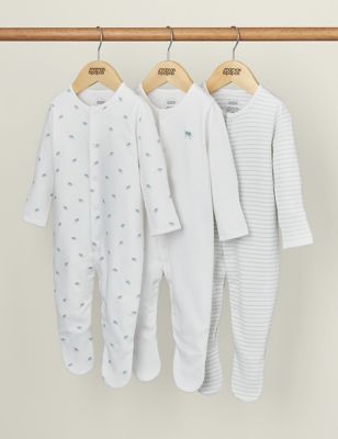Mamas & Papas Newborn Boy's 3pk Pure Cotton Turtle & Striped Sleepsuits (7lbs-24 Mths) - 0-3 M - Blu