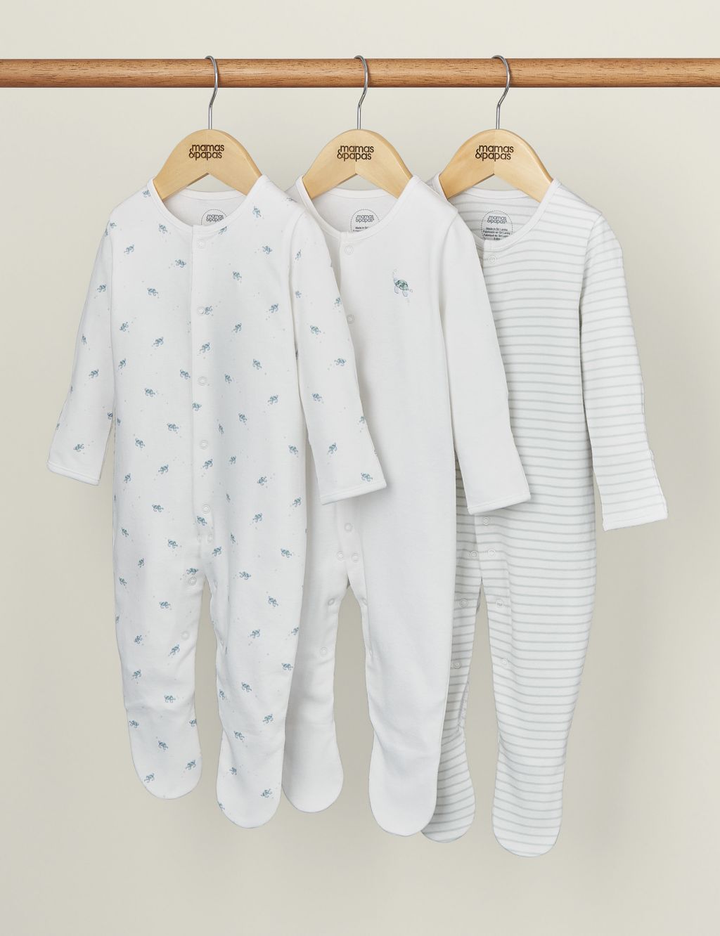 3pk Pure Cotton Turtle & Striped Sleepsuits (7lbs-24 Mths)