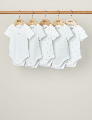 Mamas & Papas Newborn Boys 5pk Pure Cotton Turtle & Striped Bodysuits (7lbs-24 Mths) - 0-3 M - Blue,