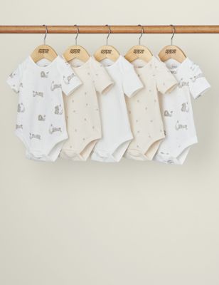Mamas & Papas Newborn Girls 5pk Pure Cotton Floral & Bunny Bodysuits (7lbs-24 Mths) - NB - Pink, Pin