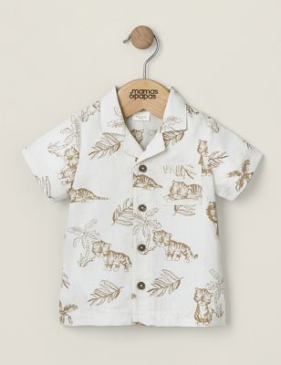 Mamas & Papas Boy's Pure Cotton Jungle Print Shirt (0-3 Yrs) - 0-3 M - Beige, Beige