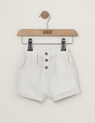 Mamas & Papas Boys Linen Rich Shorts (0-3 Yrs) - 3-6 M - Beige, Beige