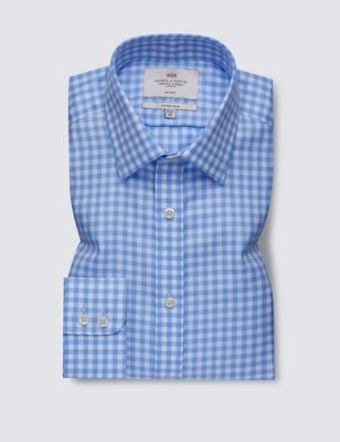Hawes & Curtis Men's Fitted Slim Non Iron Pure Cotton Check Shirt - 14.533 - Blue Mix, Blue Mix