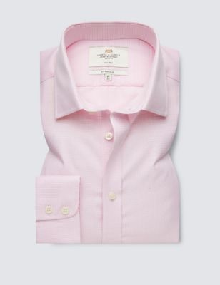 Hawes & Curtis Men's Fitted Slim Non Iron Pure Cotton Check Shirt - 1533 - Pink Mix, Pink Mix