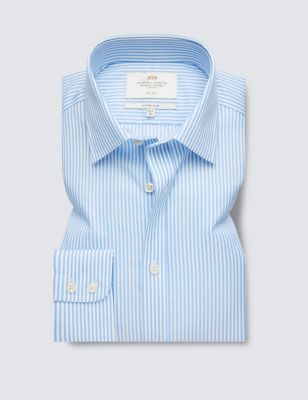 Hawes & Curtis Men's Fitted Slim Non Iron Pure Cotton Striped Shirt - 14.533 - Blue Mix, Blue Mix