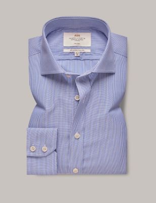 Hawes & Curtis Men's Slim Fit Non Iron Pure Cotton Striped Shirt - 1736 - Blue Mix, Blue Mix