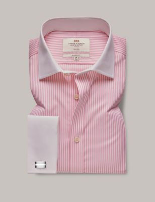 Hawes & Curtis Men's Classic Fit Pure Cotton Striped Shirt - 1736 - Pink Mix, Pink Mix