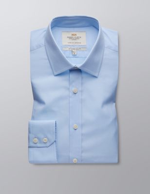 Hawes & Curtis Men's Slim Fit Easy Iron Pure Cotton Shirt - 15.534 - Blue, Blue,White