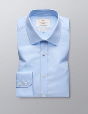 Hawes & Curtis Mens Slim Fit Easy Iron Pure Cotton Shirt - 16.536 - Blue, Blue,White