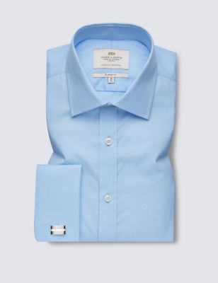 Hawes & Curtis Mens Slim Fit Easy Iron Pure Cotton Shirt - 16.534 - Blue, Blue,White