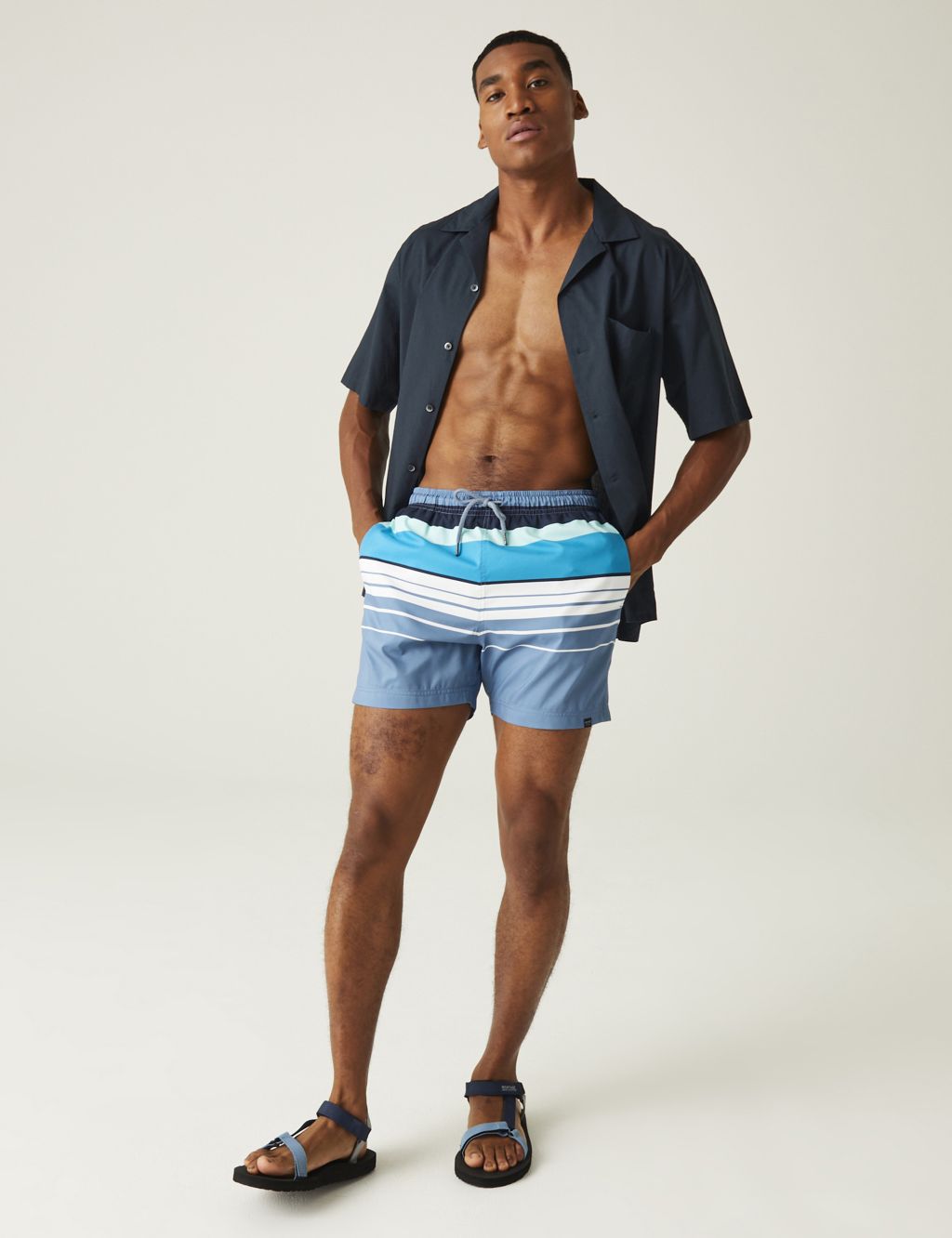 Loras Quick Dry Pocketed Striped Swim Shorts